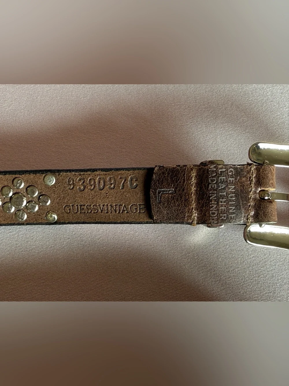 Guess Brown Leather Western Silver Buckle Studded Rhinestone Cowgirl Belt XL
